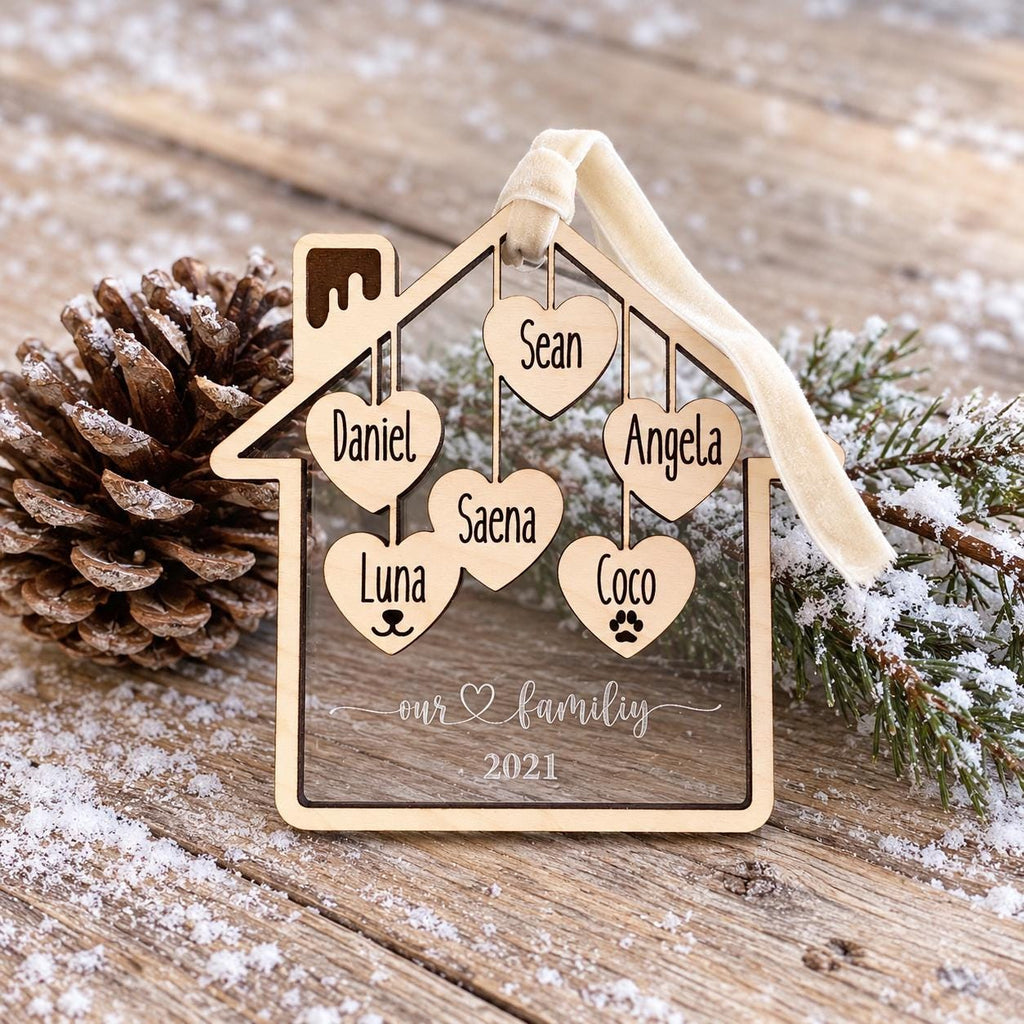 Personalized Family Christmas Ornament, Custom Family Name Ornament, Acrylic House Ornament — photo 2