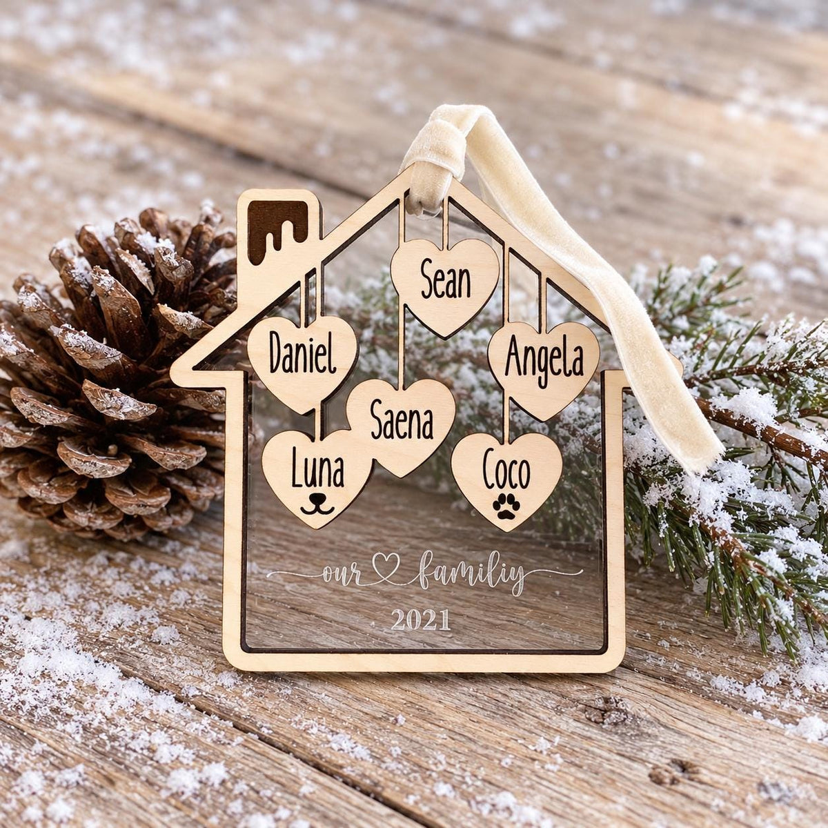 Personalized Family Christmas Ornament, Custom Family Name Ornament, Acrylic House Ornament — photo 2