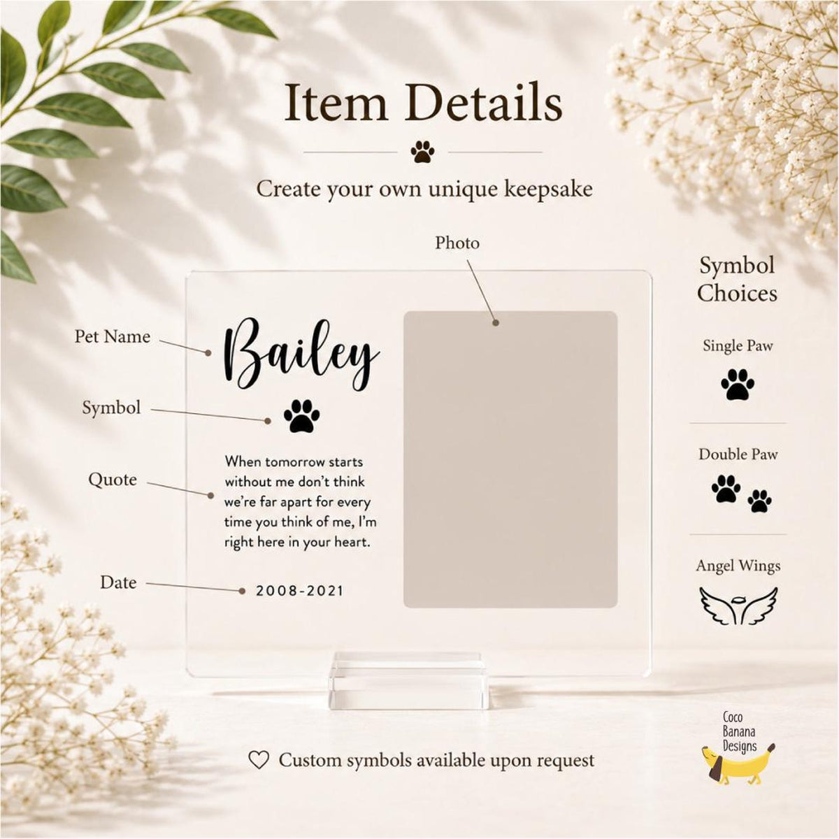 Personalized Pet Memorial Acrylic Plaque with Photo and Name