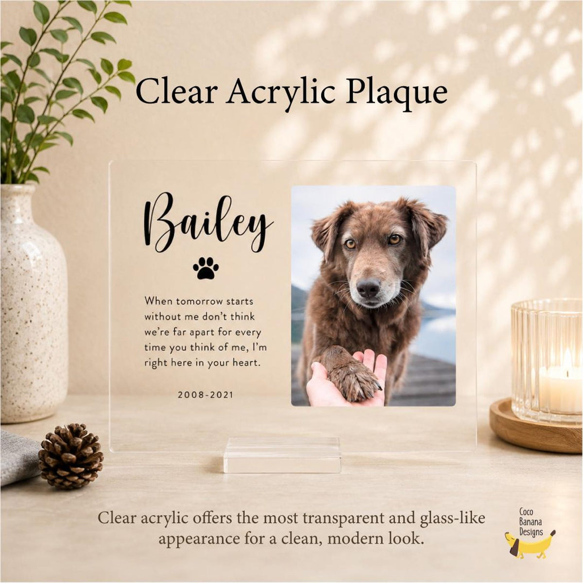 Personalized Pet Memorial Acrylic Plaque with Photo and Name